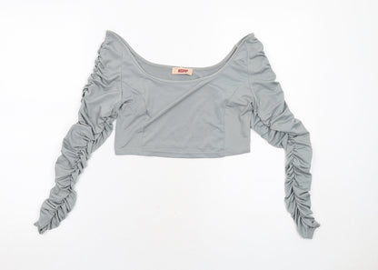 Womens UK Size 12 Misspap Grey Cropped Blouse