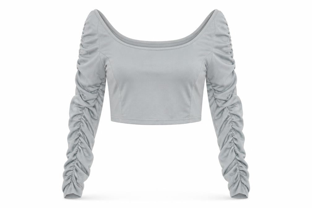 Womens UK Size 12 Misspap Grey Cropped Blouse