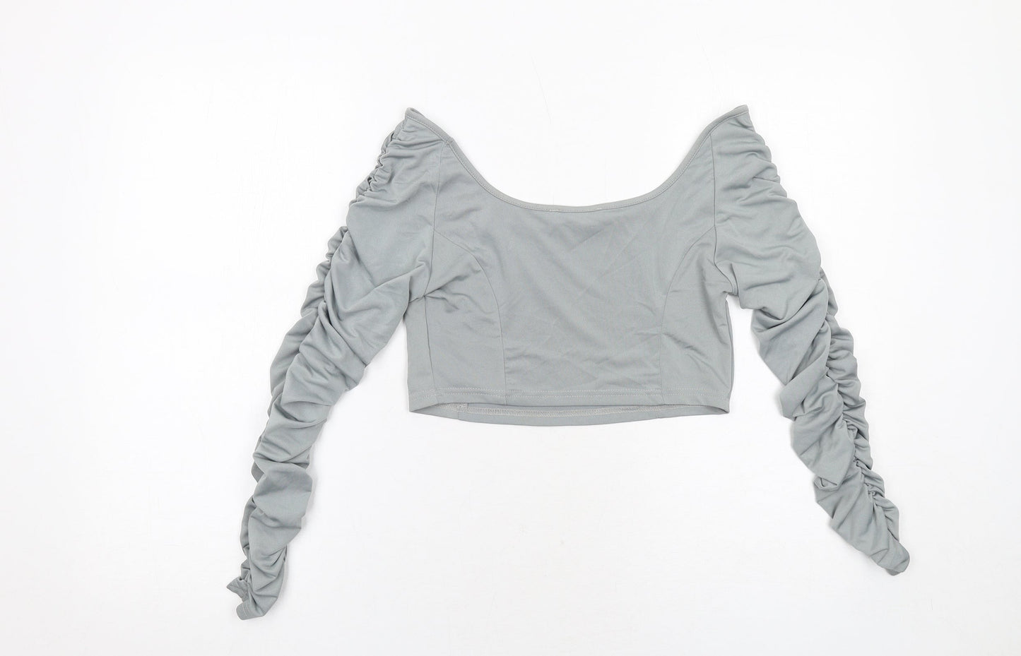 Womens UK Size 12 Misspap Grey Cropped Blouse