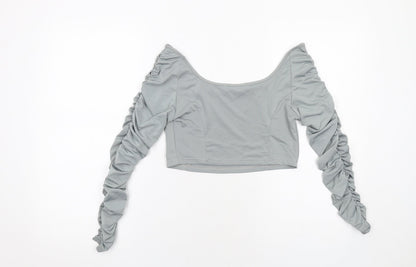 Womens UK Size 12 Misspap Grey Cropped Blouse