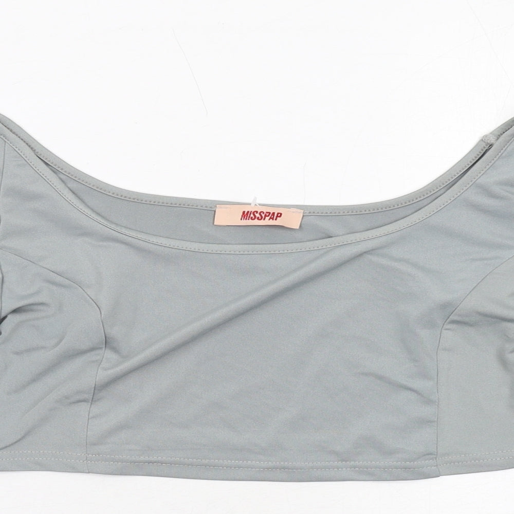 Womens UK Size 12 Misspap Grey Cropped Blouse