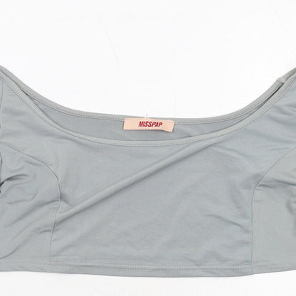 Womens UK Size 12 Misspap Grey Cropped Blouse