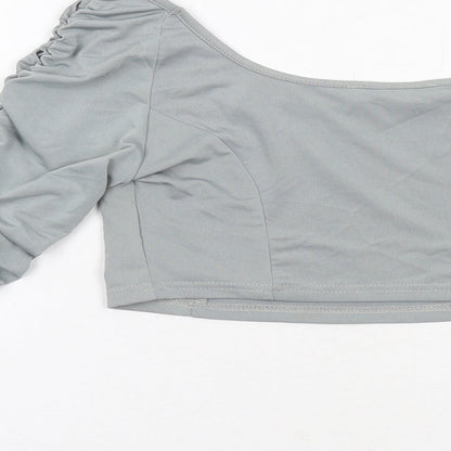 Womens UK Size 12 Misspap Grey Cropped Blouse