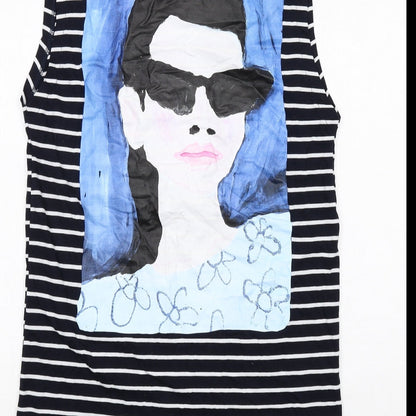 Zara Womens Blue Striped Cotton A-Line Size S Collared Pullover