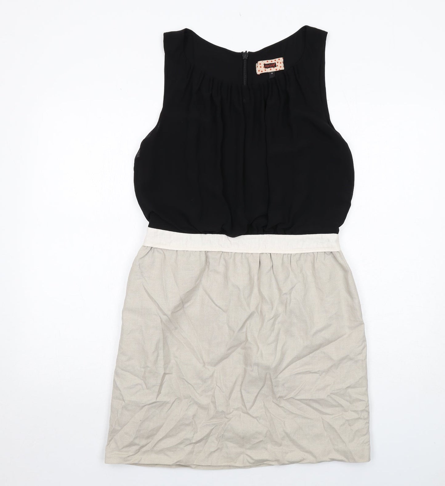 NEXT Womens Black Colourblock Polyester A-Line Size 12 Round Neck Zip