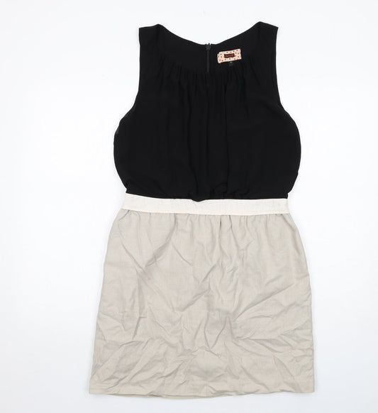 NEXT Womens Black Colourblock Polyester A-Line Size 12 Round Neck Zip