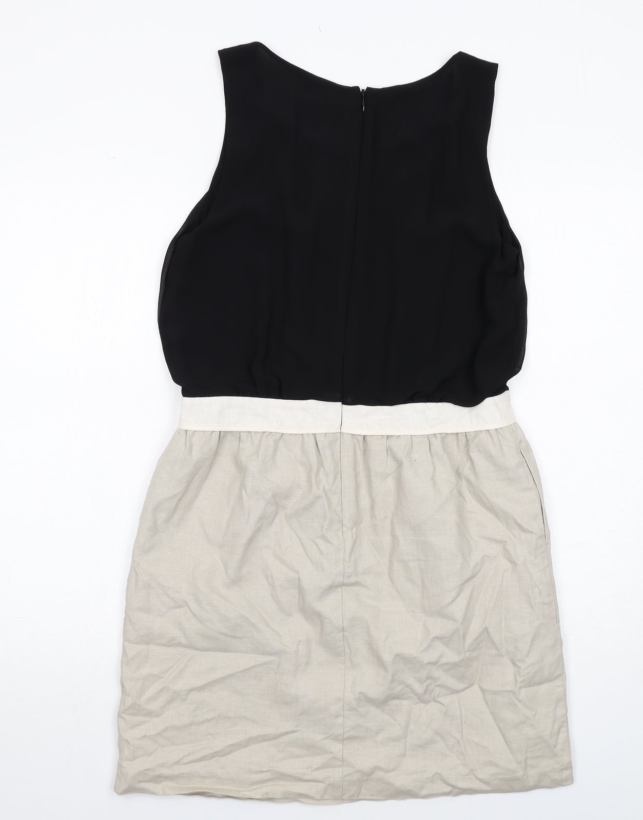 NEXT Womens Black Colourblock Polyester A-Line Size 12 Round Neck Zip