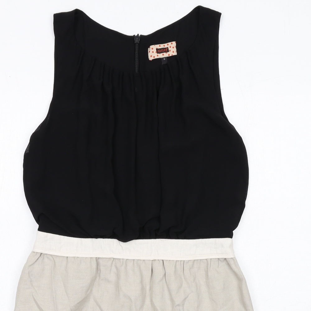 NEXT Womens Black Colourblock Polyester A-Line Size 12 Round Neck Zip