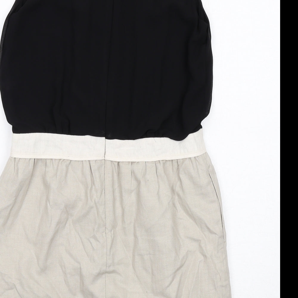 NEXT Womens Black Colourblock Polyester A-Line Size 12 Round Neck Zip