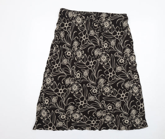 Marks and Spencer Womens Brown Floral Viscose A-Line Skirt Size 18