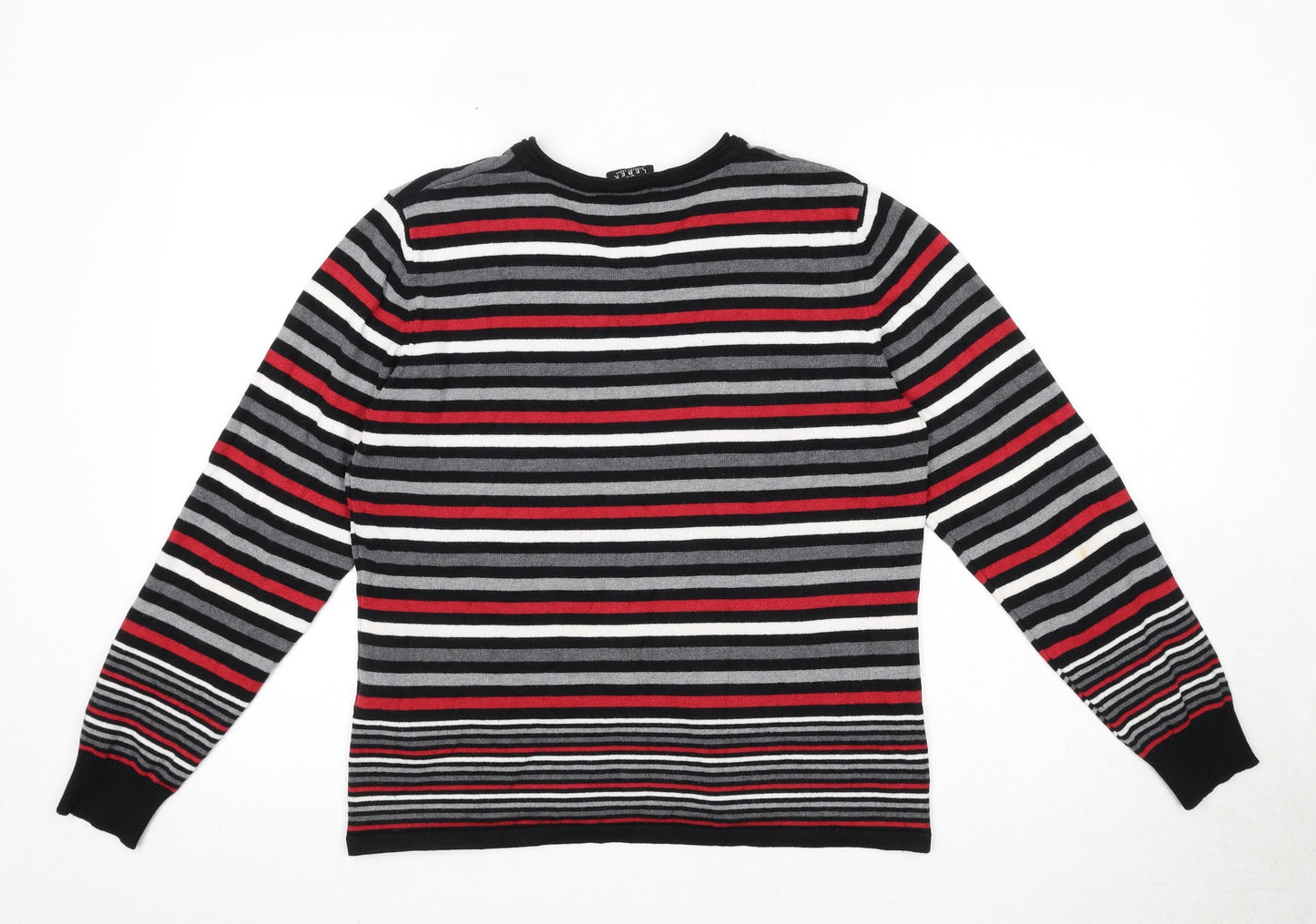 Barbra Lebek Womens Black V-Neck Striped Acrylic Pullover Jumper Size 14