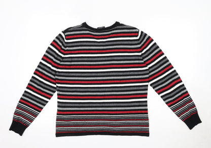 Barbra Lebek Womens Black V-Neck Striped Acrylic Pullover Jumper Size 14