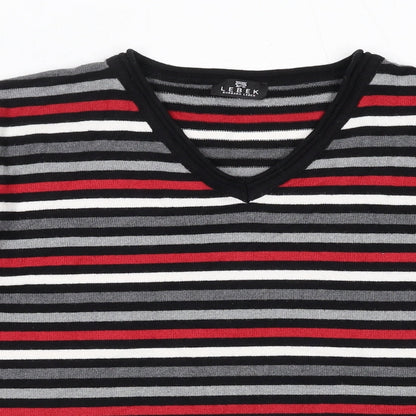 Barbra Lebek Womens Black V-Neck Striped Acrylic Pullover Jumper Size 14