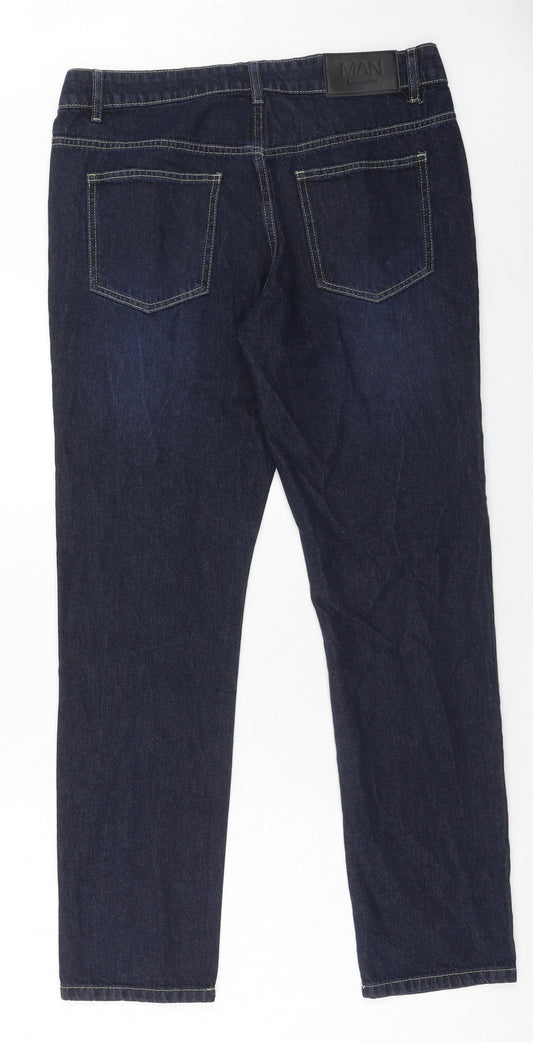 Boohoo Mens Blue Cotton Straight Jeans Size 32 in Regular Button
