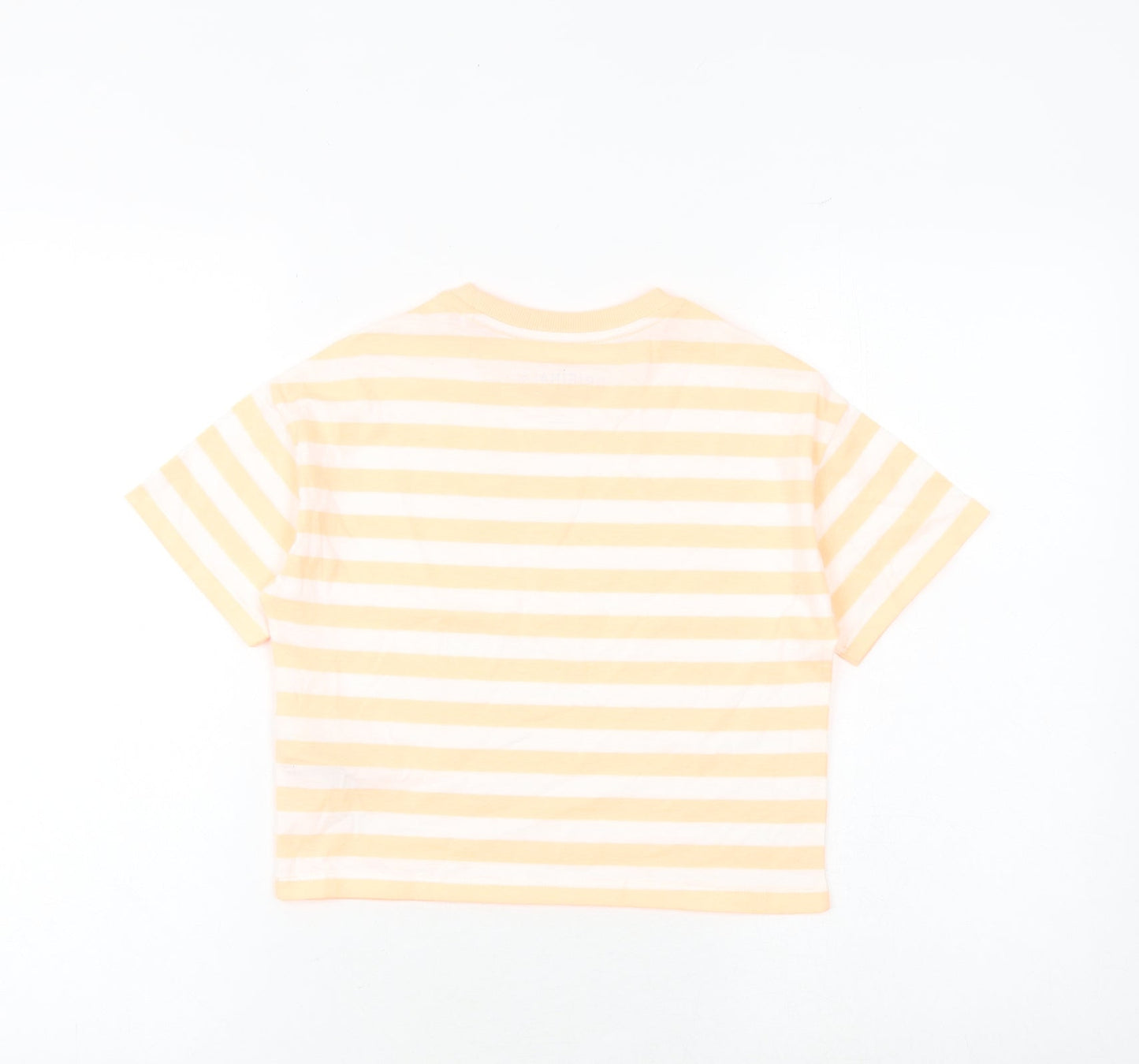 Marks and Spencer Girls Orange Striped Cotton Basic T-Shirt Size 7-8 Years Round Neck Pullover