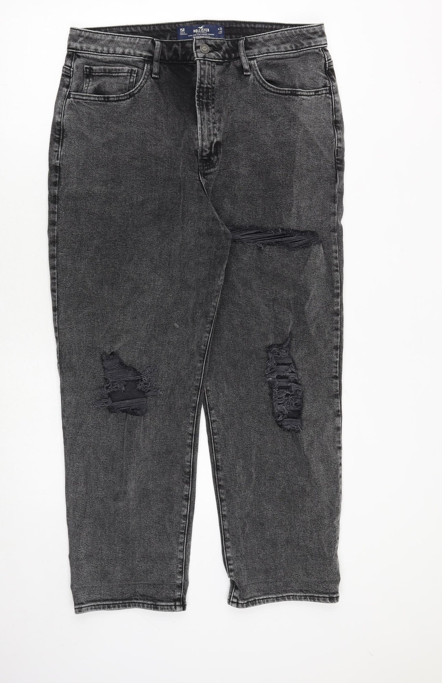 Hollister Womens Grey Cotton Mom Jeans Size 32 in L27 in Relaxed Zip