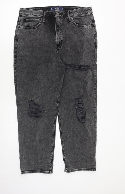 Hollister Womens Grey Cotton Mom Jeans Size 32 in L27 in Relaxed Zip
