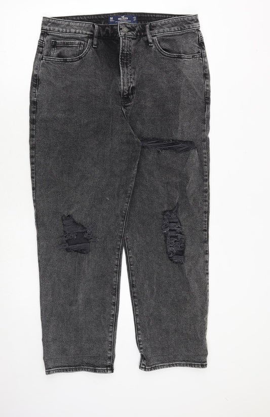 Hollister Womens Grey Cotton Mom Jeans Size 32 in L27 in Relaxed Zip