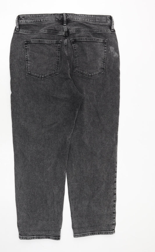 Hollister Womens Grey Cotton Mom Jeans Size 32 in L27 in Relaxed Zip