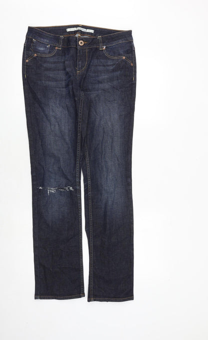 Topshop Womens Blue Cotton Straight Jeans Size 30 in Regular Zip
