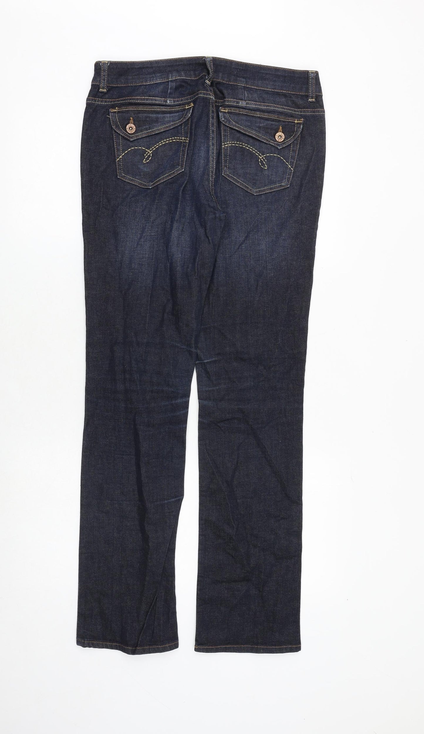 Topshop Womens Blue Cotton Straight Jeans Size 30 in Regular Zip