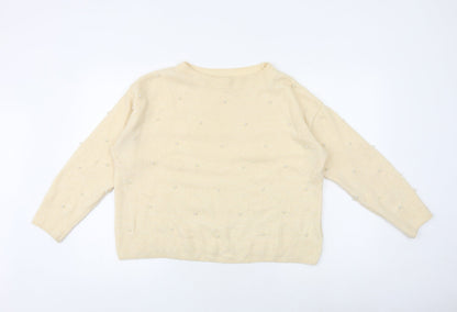 H&M Womens Ivory Round Neck Acrylic Pullover Jumper Size S