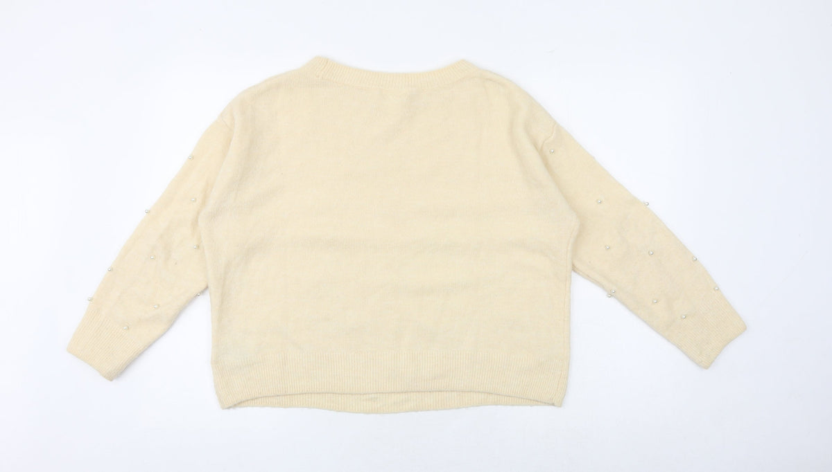 H&M Womens Ivory Round Neck Acrylic Pullover Jumper Size S