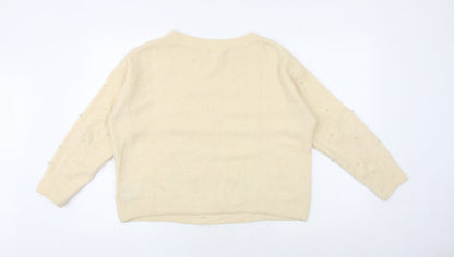 H&M Womens Ivory Round Neck Acrylic Pullover Jumper Size S