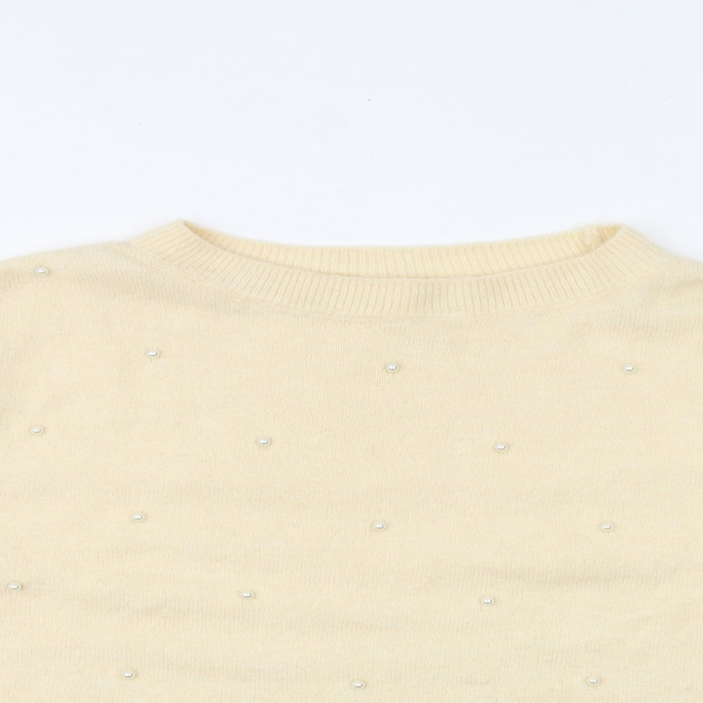 H&M Womens Ivory Round Neck Acrylic Pullover Jumper Size S