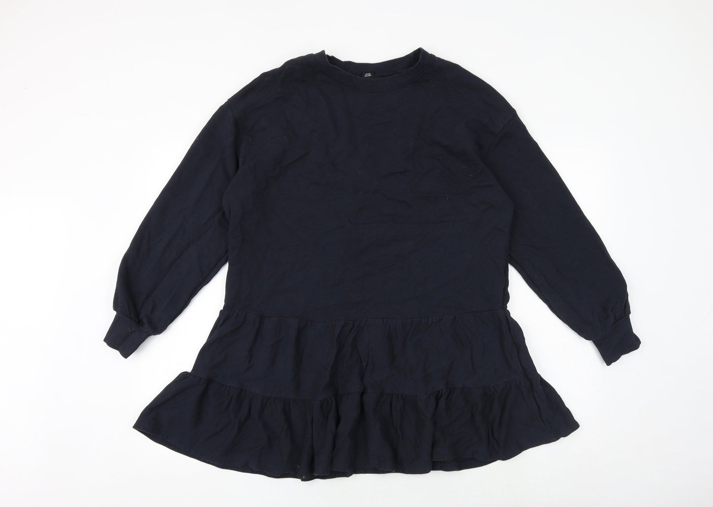 River Island Womens Blue Cotton Jumper Dress Size M Round Neck Pullover