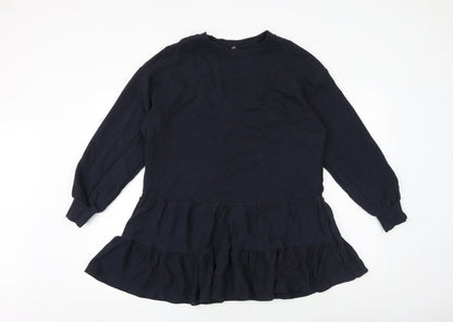 River Island Womens Blue Cotton Jumper Dress Size M Round Neck Pullover