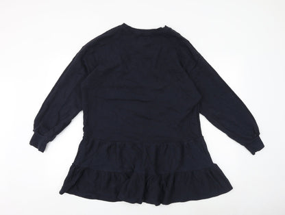 River Island Womens Blue Cotton Jumper Dress Size M Round Neck Pullover