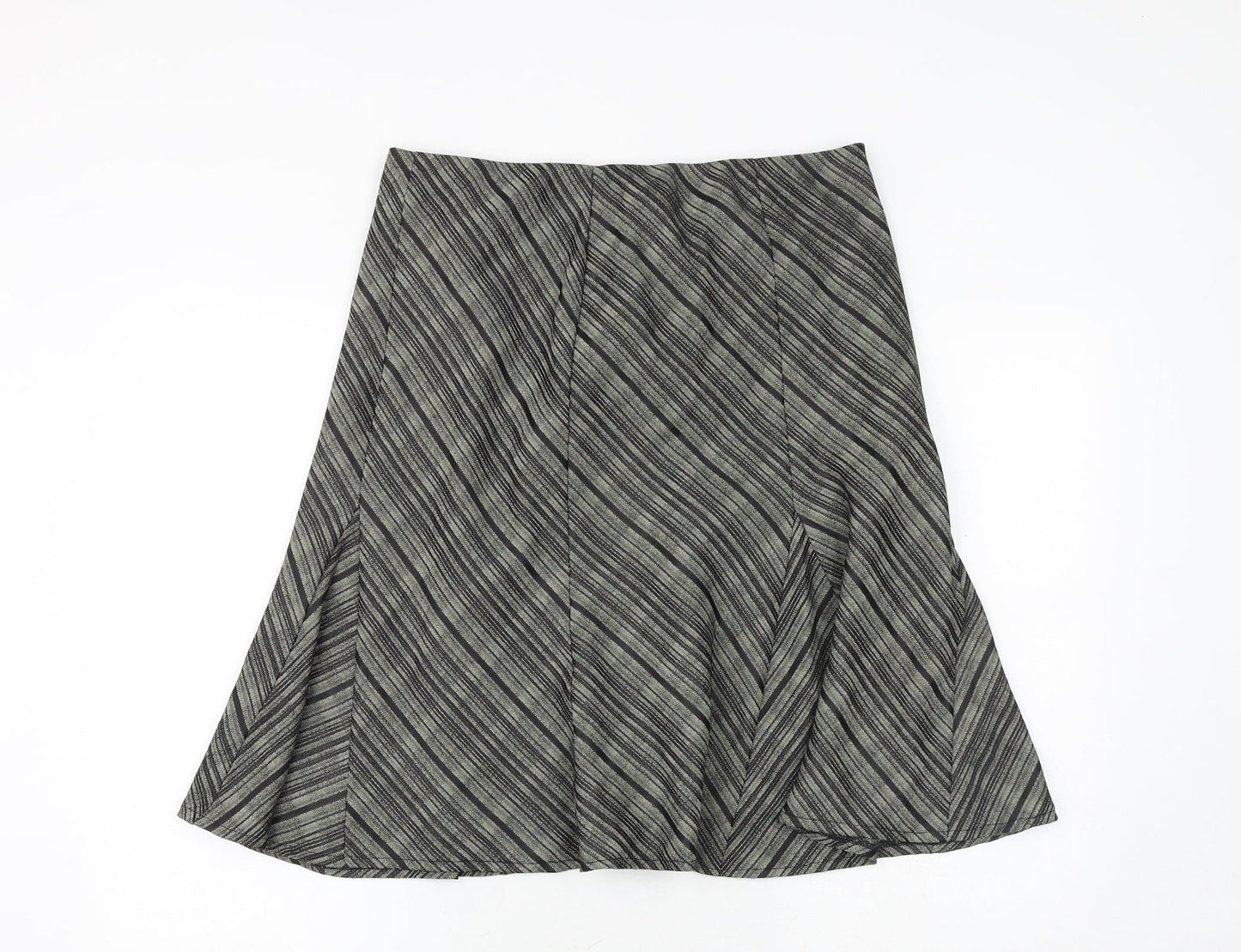 Marks and Spencer Womens Black Striped Polyester Swing Skirt Size 14