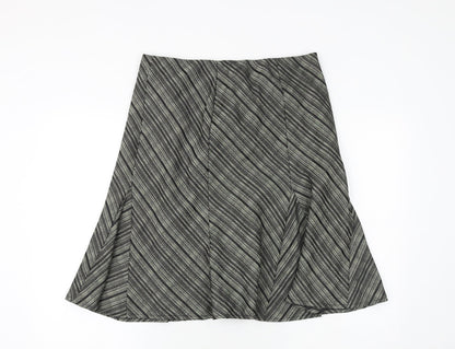 Marks and Spencer Womens Black Striped Polyester Swing Skirt Size 14