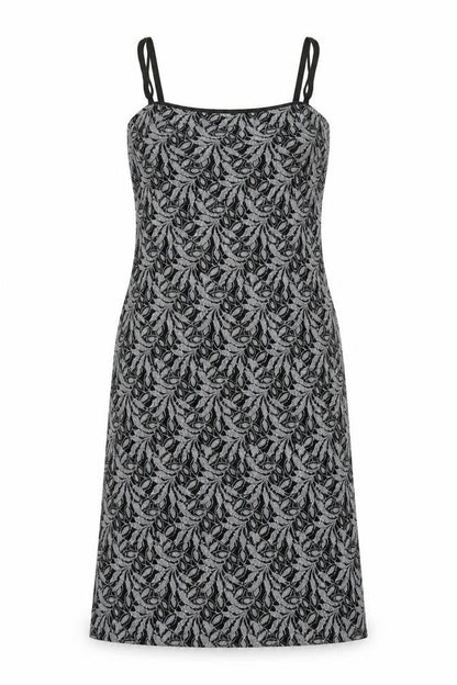 New Look Womens Black Geometric Nylon Slip Dress Size 12 Square Neck
