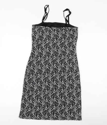 New Look Womens Black Geometric Nylon Slip Dress Size 12 Square Neck