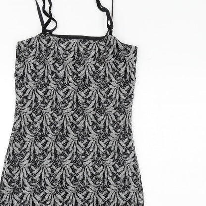 New Look Womens Black Geometric Nylon Slip Dress Size 12 Square Neck