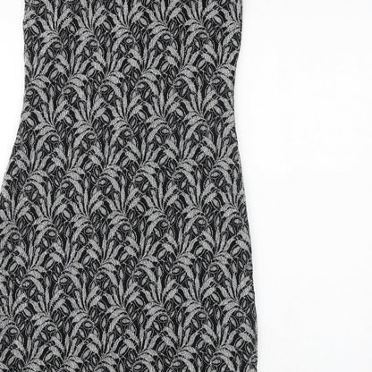 New Look Womens Black Geometric Nylon Slip Dress Size 12 Square Neck