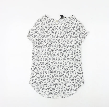 H&M Womens White Paisley Viscose Basic Blouse Size 8 Boat Neck