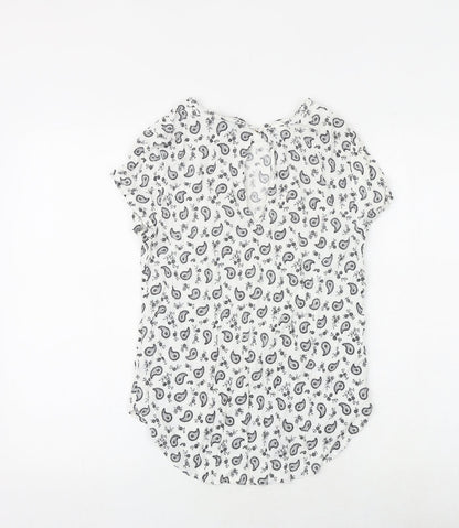 H&M Womens White Paisley Viscose Basic Blouse Size 8 Boat Neck