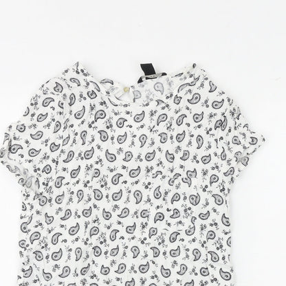 H&M Womens White Paisley Viscose Basic Blouse Size 8 Boat Neck