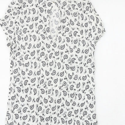 H&M Womens White Paisley Viscose Basic Blouse Size 8 Boat Neck