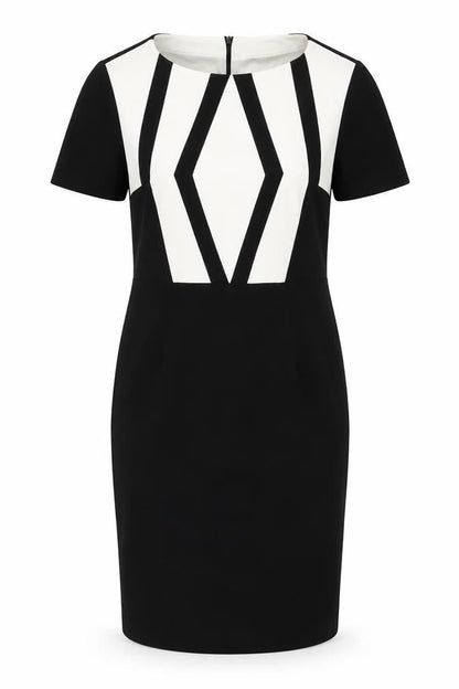 Marks and Spencer Womens Black Geometric Polyester Shift Size 10 Round Neck Zip