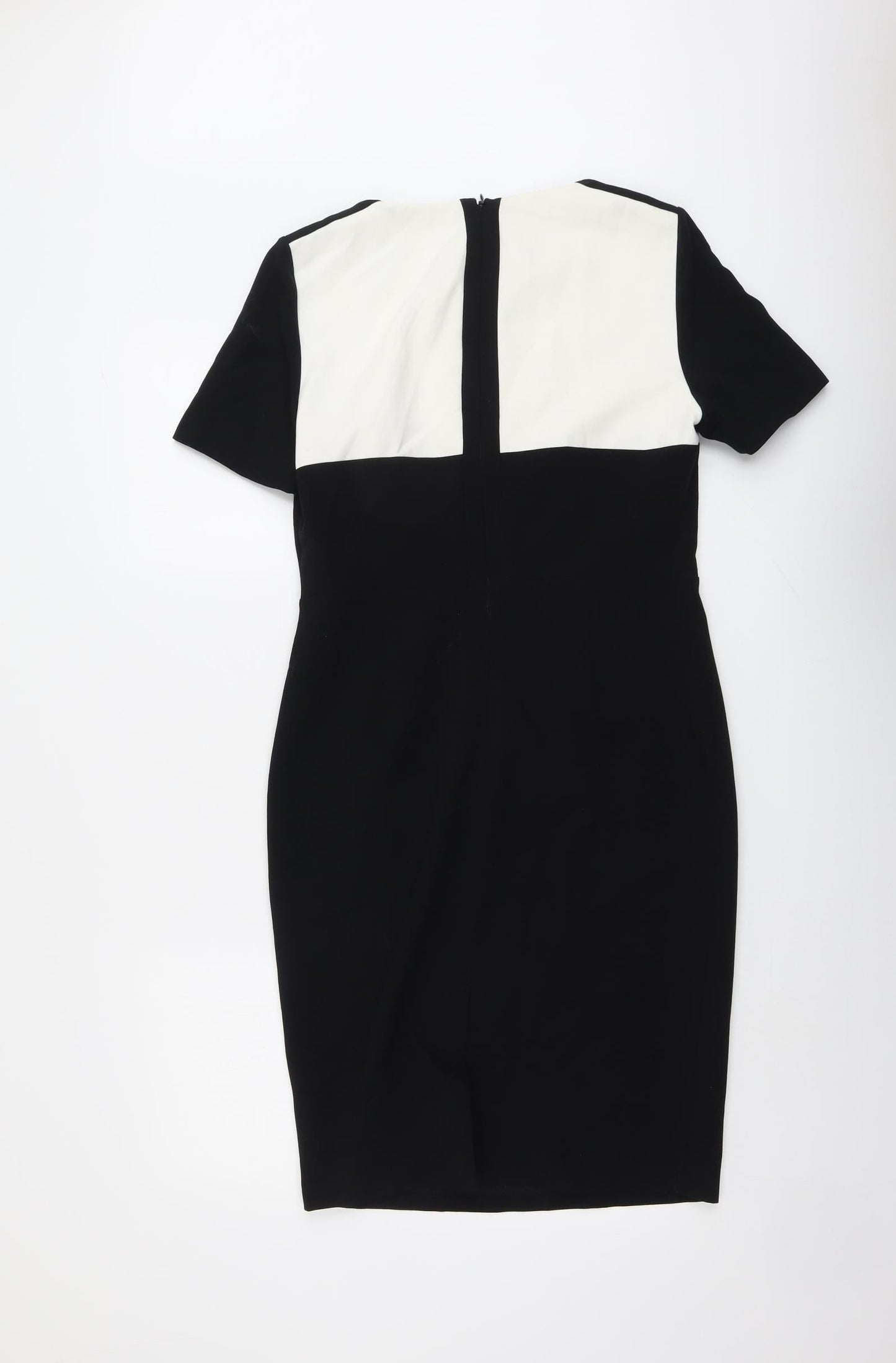 Marks and Spencer Womens Black Geometric Polyester Shift Size 10 Round Neck Zip