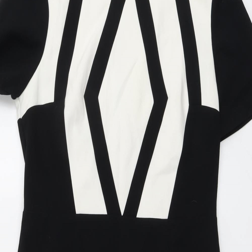 Marks and Spencer Womens Black Geometric Polyester Shift Size 10 Round Neck Zip