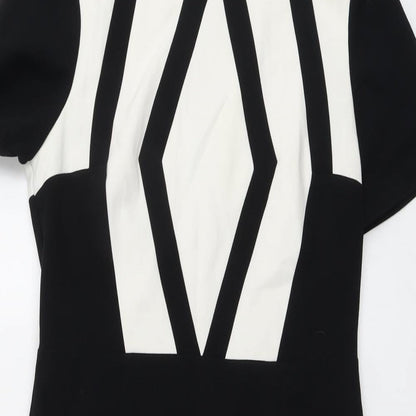 Marks and Spencer Womens Black Geometric Polyester Shift Size 10 Round Neck Zip