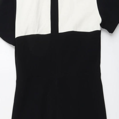 Marks and Spencer Womens Black Geometric Polyester Shift Size 10 Round Neck Zip