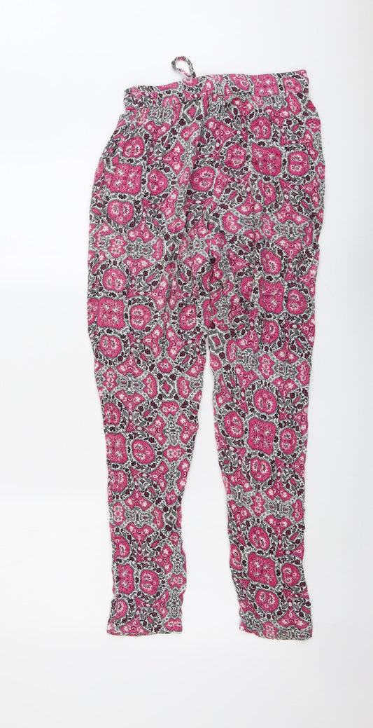 New Look Womens Pink Geometric Viscose Trousers Size 6 L27 in Regular Drawstring