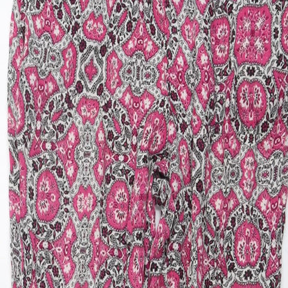 New Look Womens Pink Geometric Viscose Trousers Size 6 L27 in Regular Drawstring
