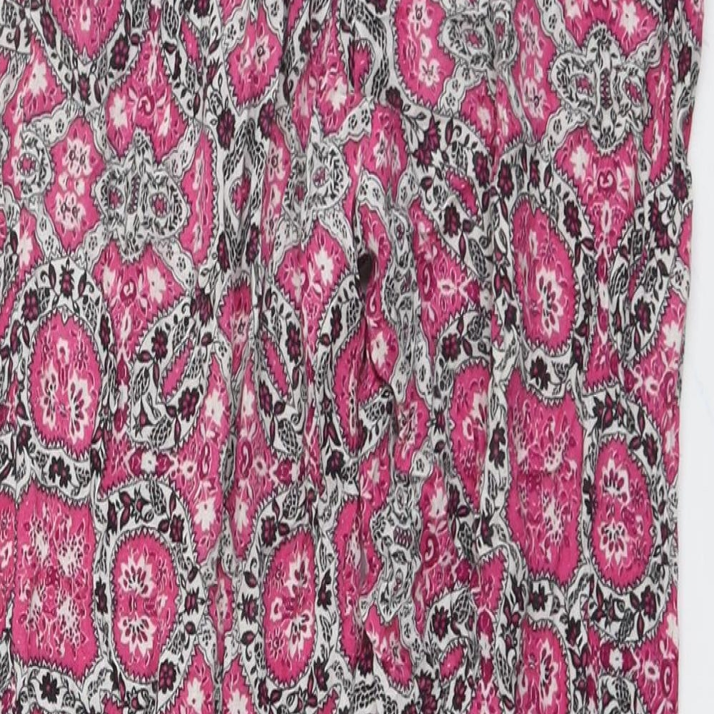 New Look Womens Pink Geometric Viscose Trousers Size 6 L27 in Regular Drawstring